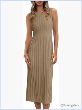 Ribbed Knit Sleeveless Bodycon Midi Dress Casual Summer Going Out